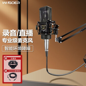 智国者专业电脑麦克风声卡直播电竞外设电容降噪游戏k歌录音主播设备桌面话筒台式手机笔记本3.5mm有线专用	