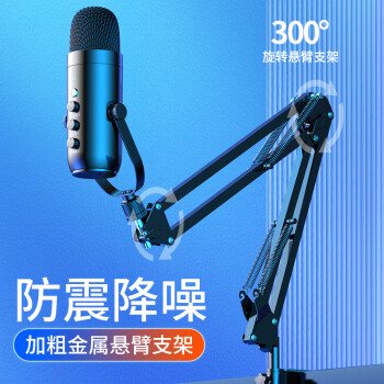 直播K歌游戏语音网课教学视频会议USB笔记本专业录音配音电容麦桌面悬臂支架款【内置声卡】即插即用+实时耳返	